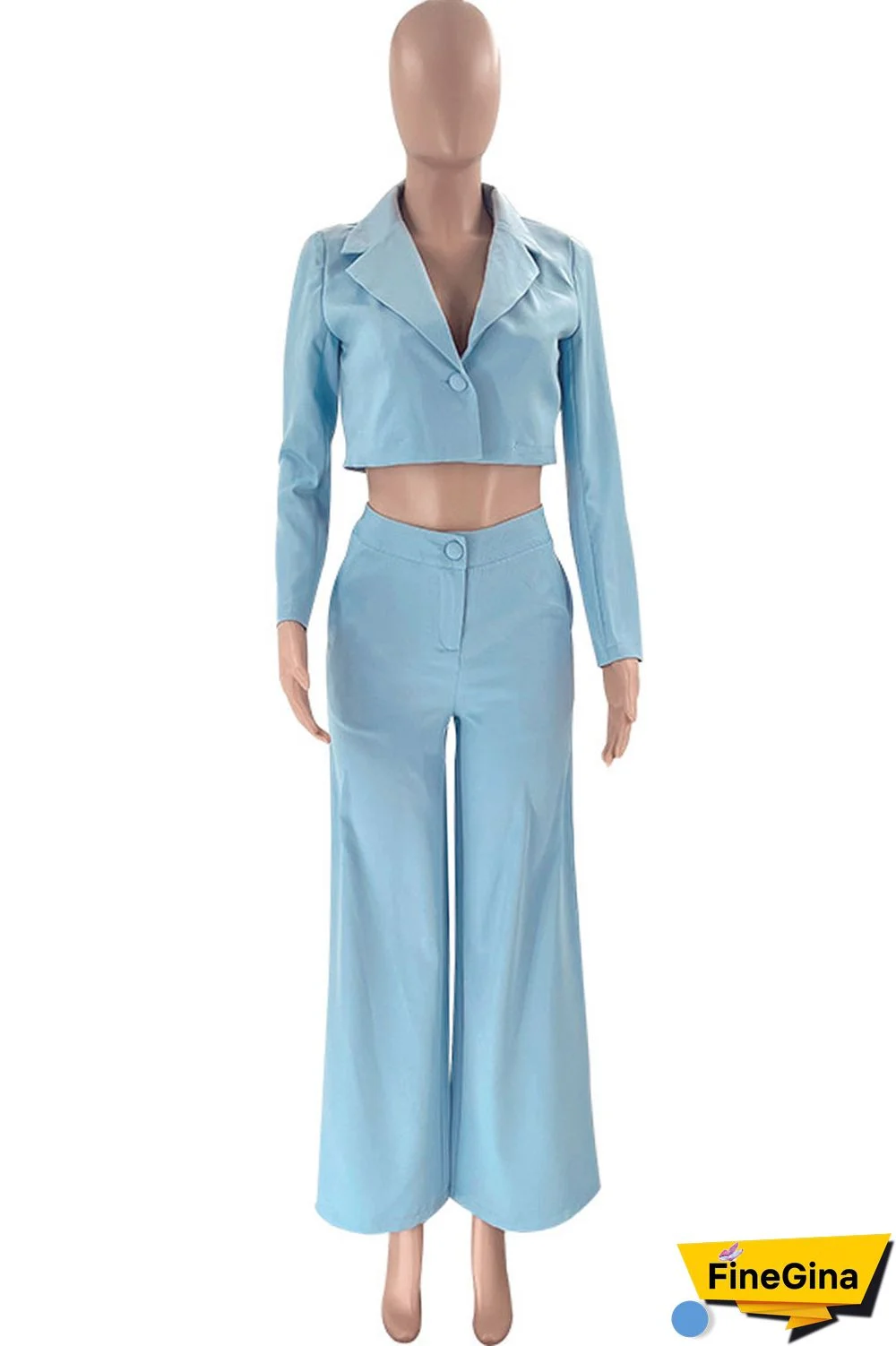 Cyan Casual Solid Patchwork Buttons V Neck Long Sleeve Two Pieces