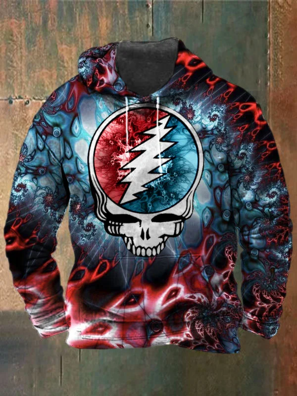 Unisex Fractals Skull Print Heavyweight Hoodies