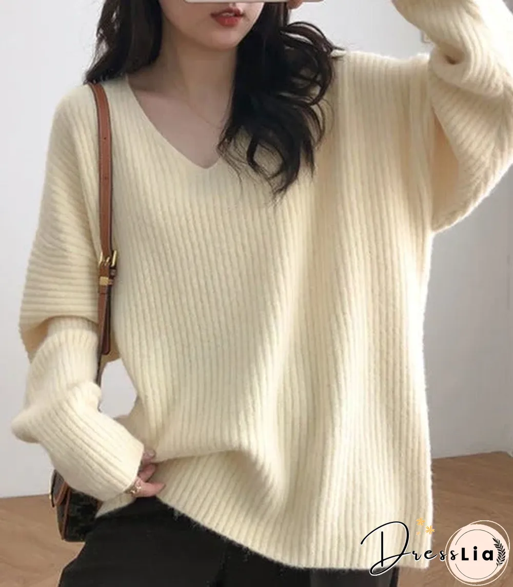 Retro Lazy V-neck Loose Sweater