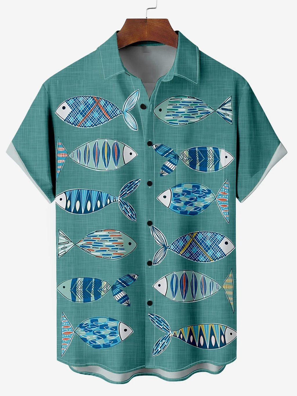 Fishing Ocean Animal Print Chest Pocket Shirt PLUSCLOTHESMAN