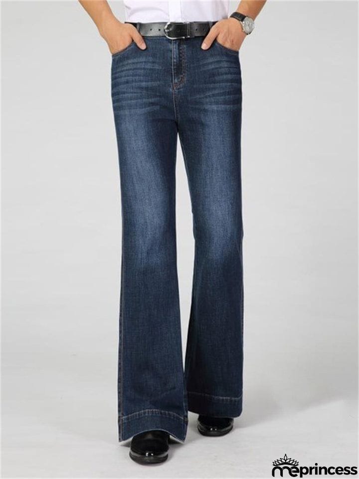 Men's Mid Waist Bell Bottom Vintage Denim Pants