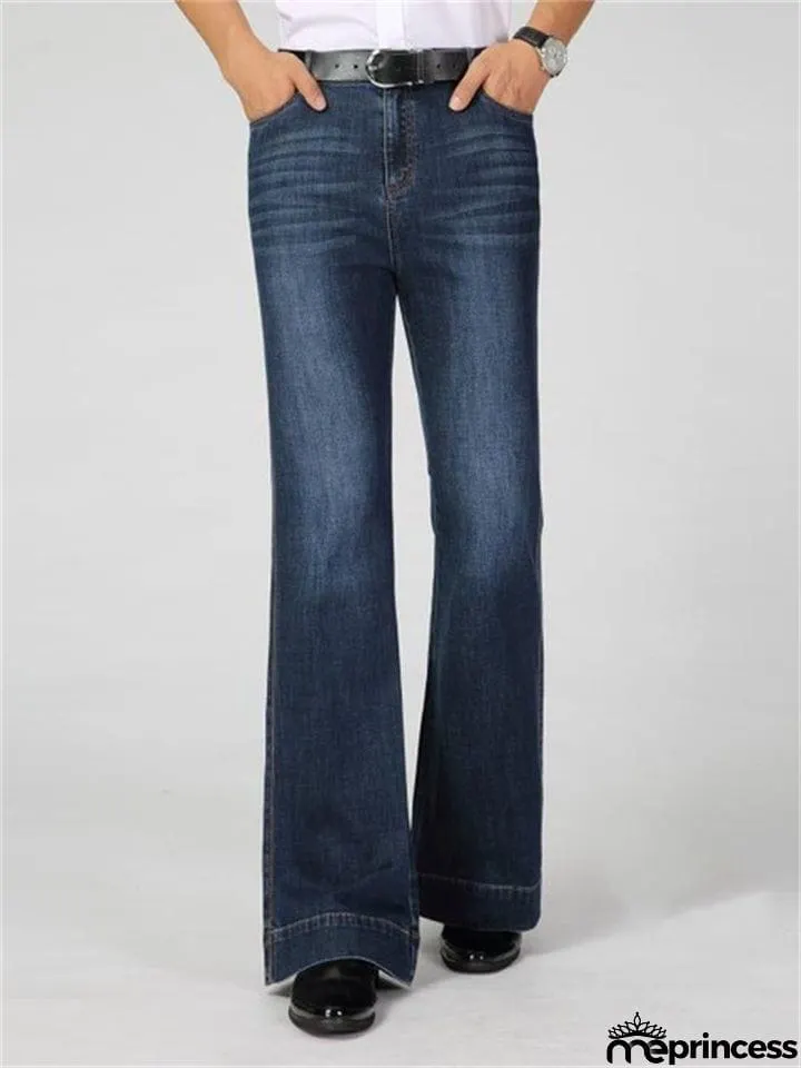 Men's Mid Waist Bell Bottom Vintage Denim Pants
