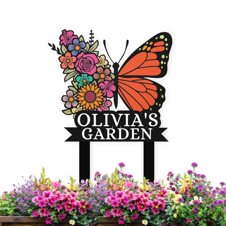 Personalized Garden Sign, Colorful Bird Metal Signs Customized, Personalized Garden Stake Metal Sign, Custom Flowers Bird Garden Name Sign Yard Sign, Garden Art Outdoor Decor for Patio