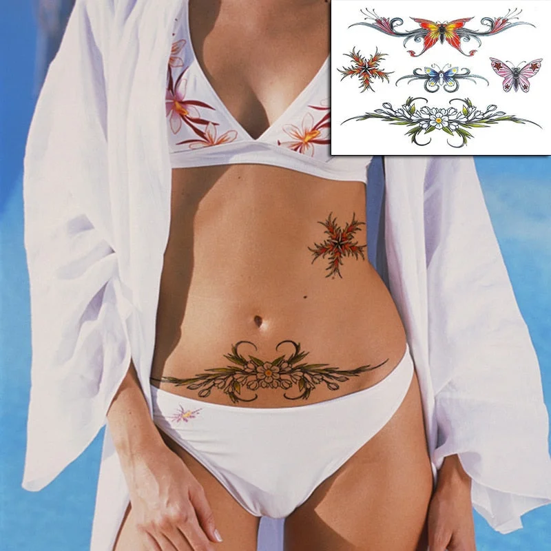 Temporary Tattoo Stickers Sexy Rose Heart-shaped Wreath Fake Tatto Waterproof Tatoo Back Leg Arm Belly Big Size for Women Girl
