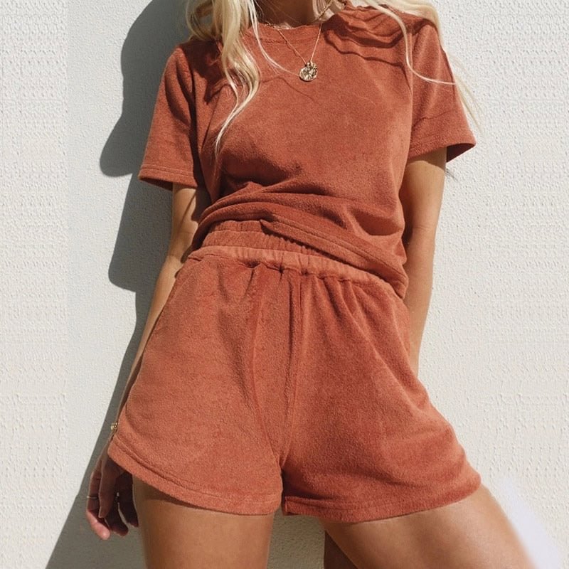 Summer Cotton Sets Women Casual Short Sleeve T Shirts And High Waist Short Pants Two Pieces Set 2021 New Solid Outfits Tracksuit