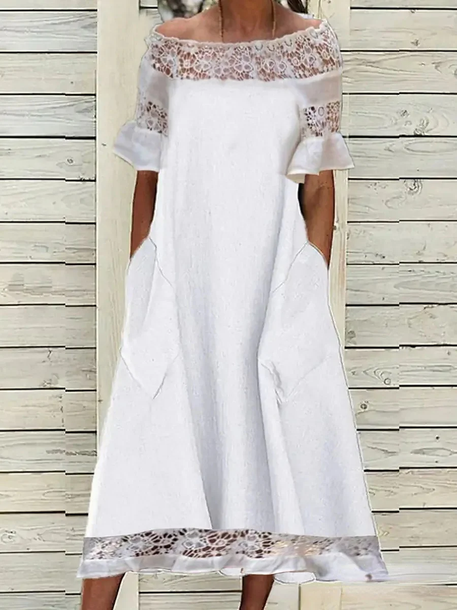 Women's Lace Patchwork Flare Short Sleeved Dress