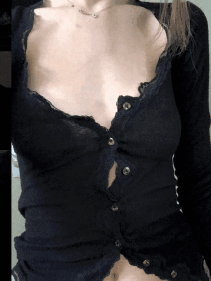 Brownm Lace Trim Buttoned Knit Top
