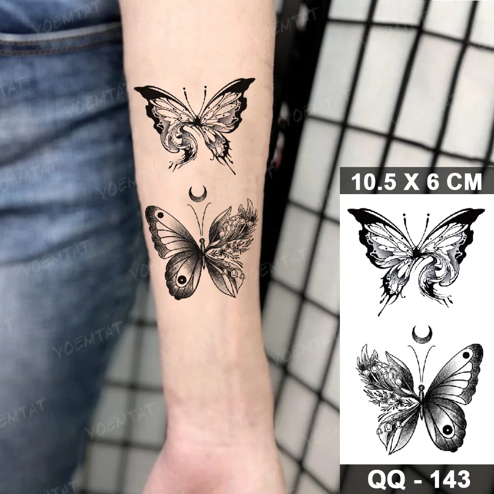 Sdrawing Temporary Tattoo Stickers Butterfly Flower Realistic Sexy Flash Tatoo Women Men Arm Waist Line Body Art Fake Tatto Cool