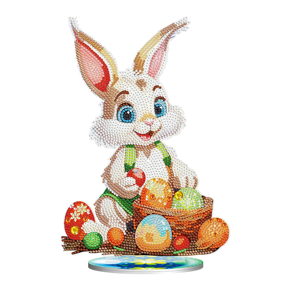 DIY Easter Egg Bunny Acrylic Single Sided Diamond Painting Desktop Ornaments Kit for Office Desktop Decor