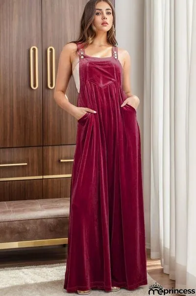 Pocketed Wide Strap Wide Leg Overalls