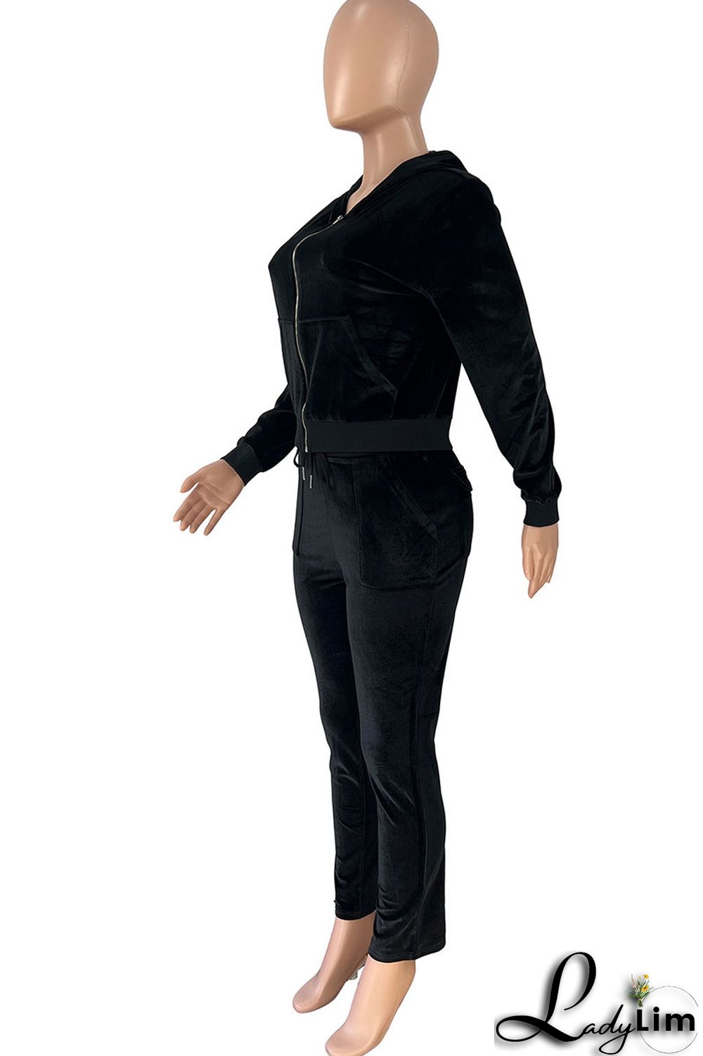 Pink Casual Solid Patchwork Hooded Collar Long Sleeve Two Pieces