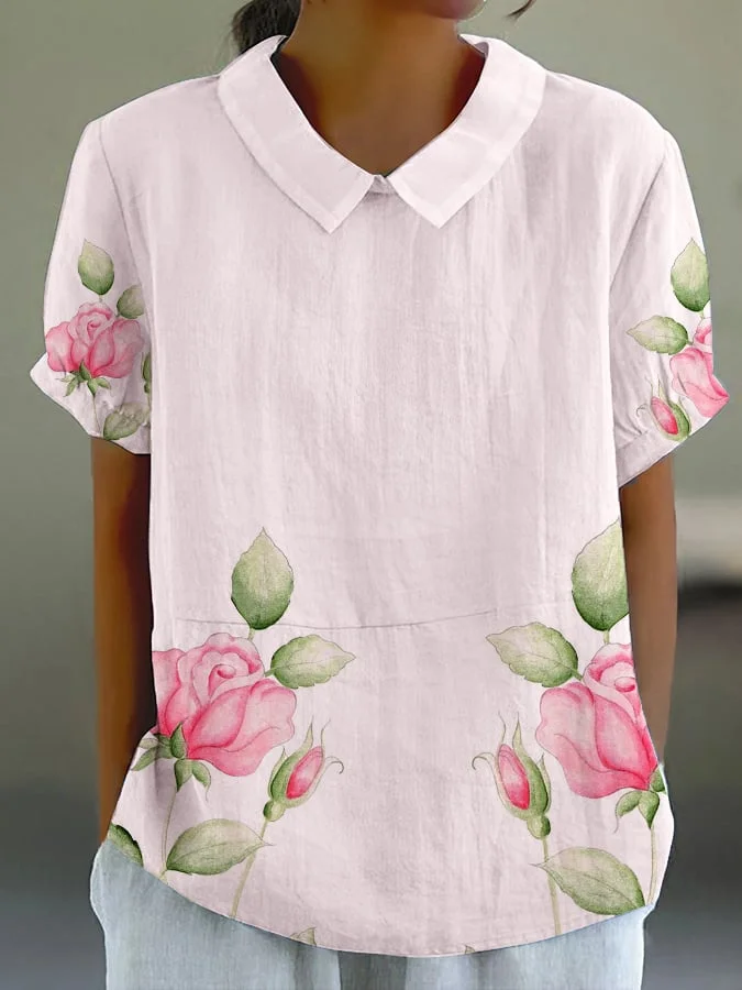 Women's Elegant Floral Design Casual Tops