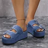 Gioiacombo&trade; Pantofole con zeppa con suola spessa in denim alla moda da donna