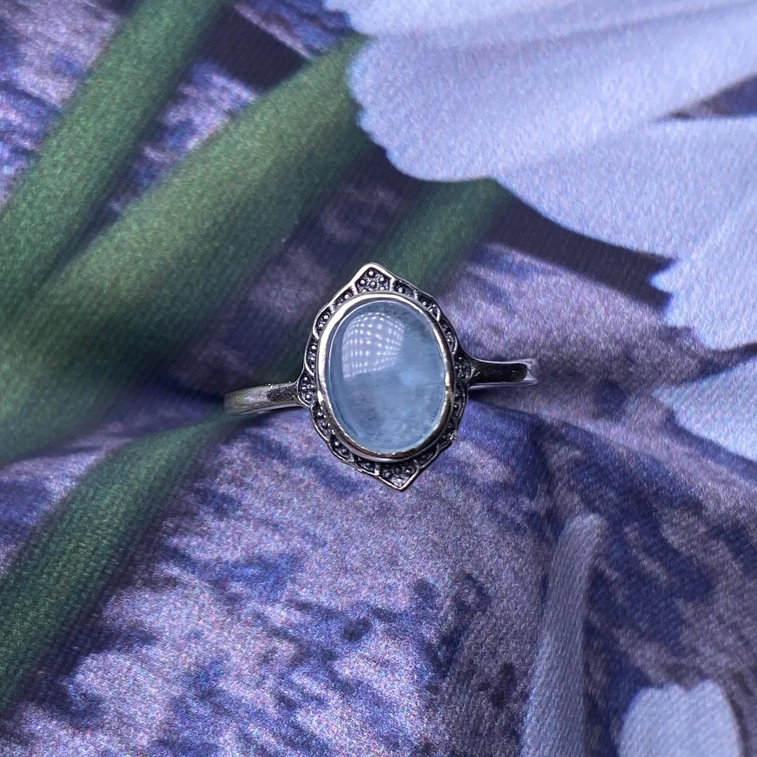 Aquamarine S925 Silver Retro Adjustable Ring