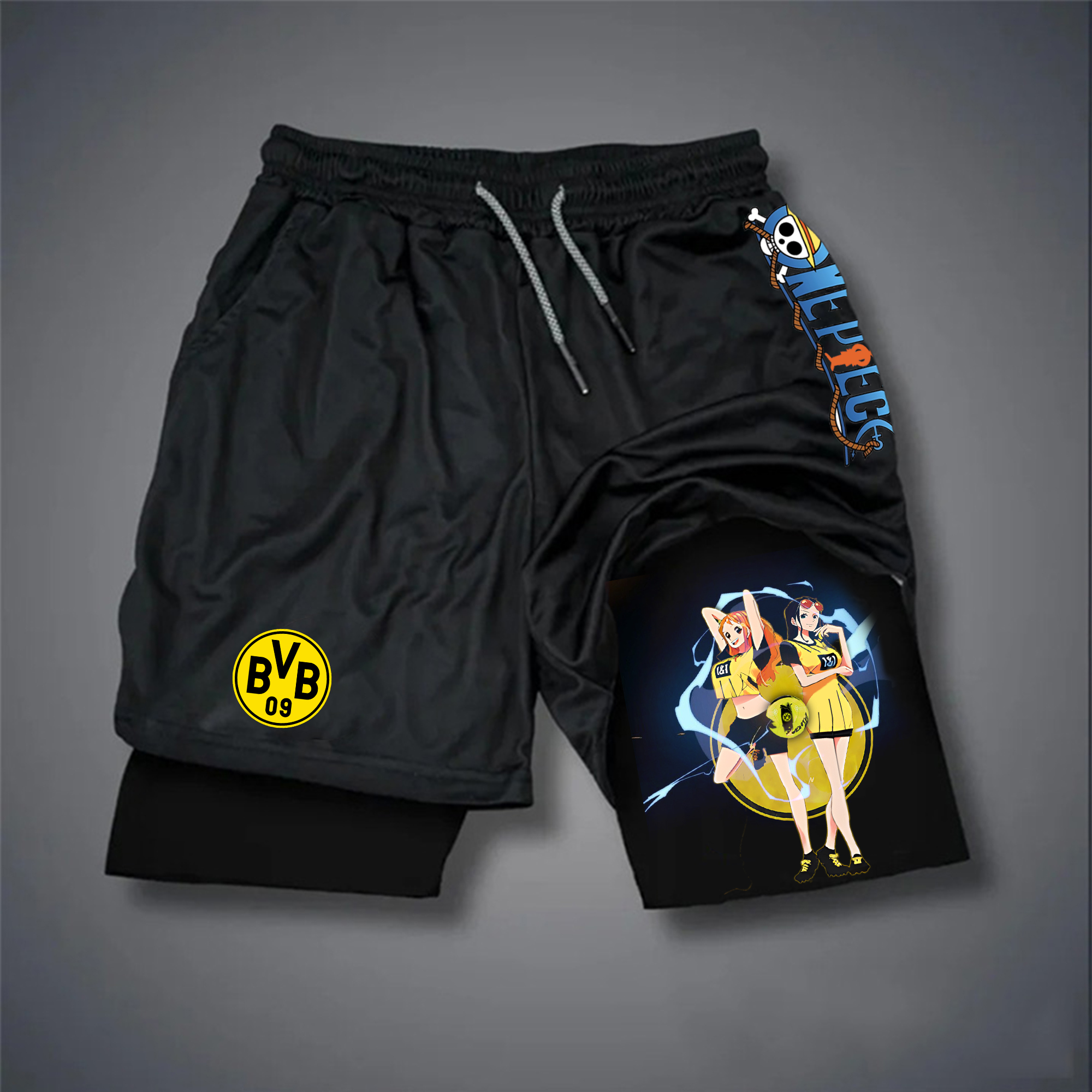  Anime-Inspired Casual Shorts with Dynamic Print and Adjustable Waistband