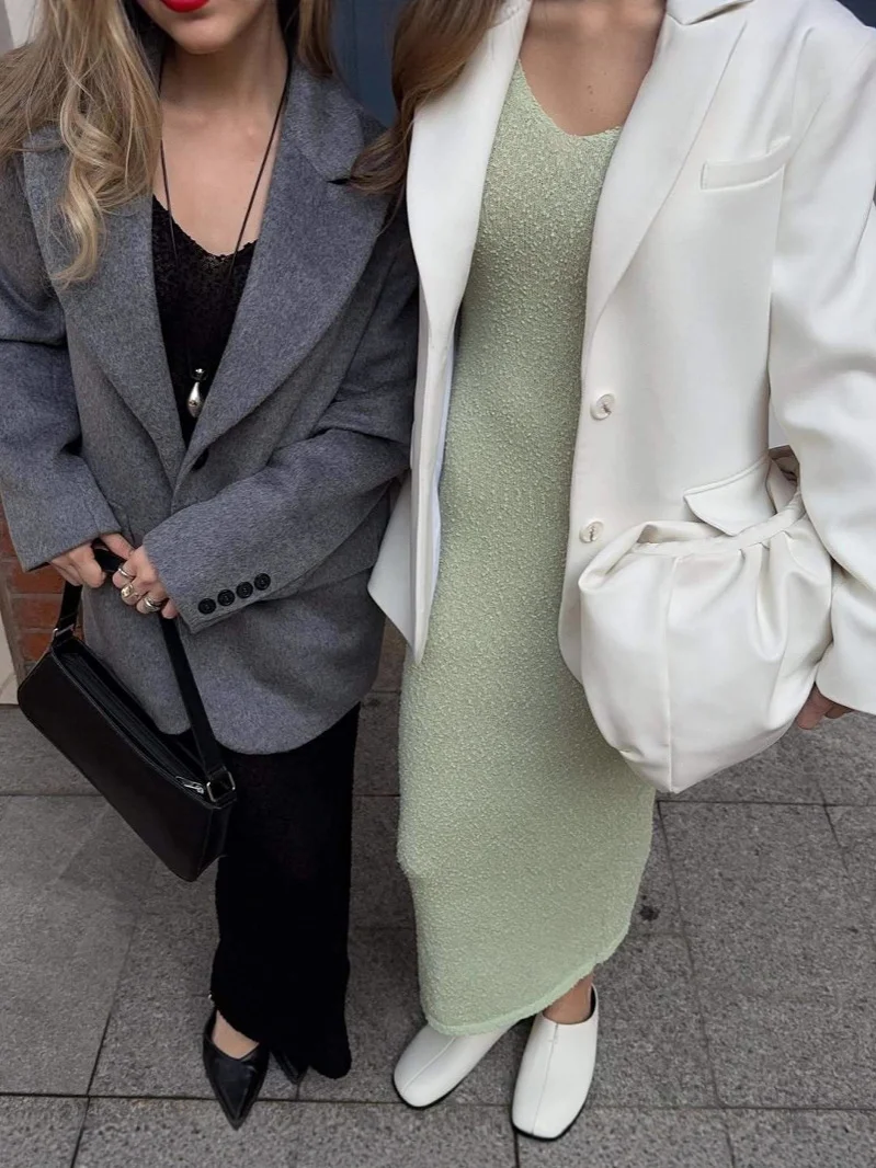 Athvotar Athvotar 2025 V-Neck Vest Sweater Skirt Long Elegant Bean Yarn Tight Skirt Holiday Style