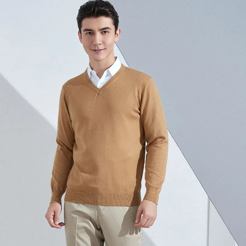 Churchf Churchf And Winter New Men's V Collar Loose Large Size Gentleman Sleeve Long Sleeve Sweater Middle-Aged Knit Chicken Heart Collar Bottom Shirt
