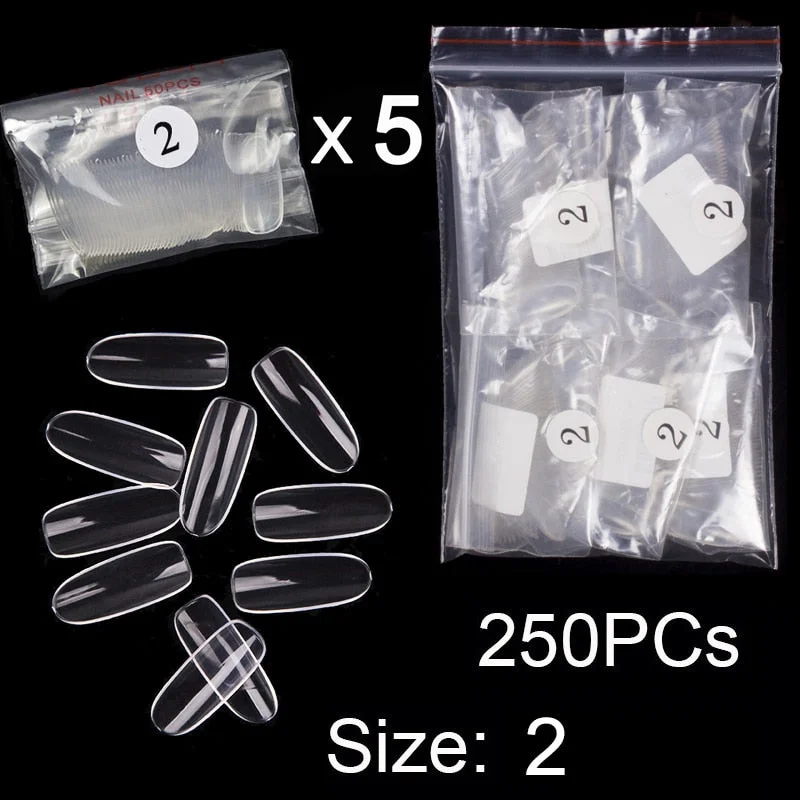 250 PCS Same Size Fake Nails Oval Shape False Nail Tips For Drawing Nail Design Acrylic Full Nails Art Size 0 1 2 3 4 Available-Nail Inspo