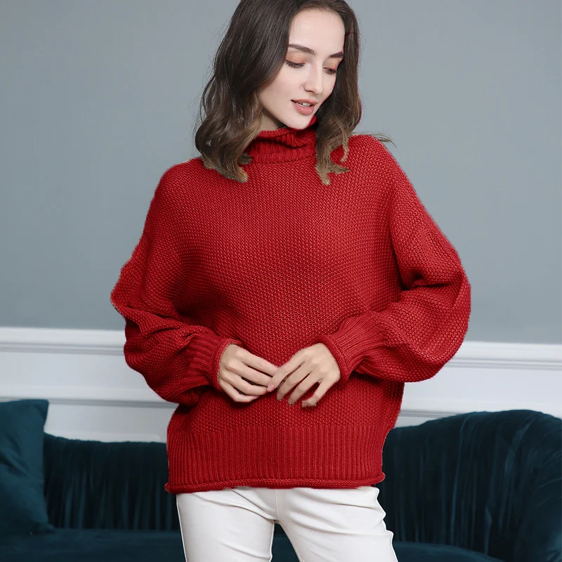 Wongn Wongn Style Women's Sweater Fashion Casual Women's Long Sleeve High Collar Pure Color Knit Pullover