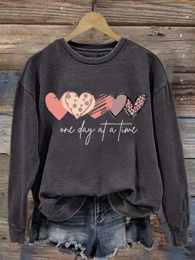 Comstylish Women's One Day At A Time Print Round Neck Sweatshirt