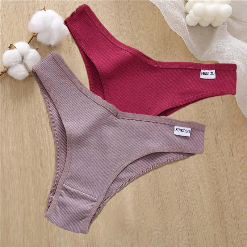 2PCS/Set Sexy Lingerie Cotton Panties Women Underwear Briefs Female Underpants Pantys Tangas Thong Panties Bikini Solid Color