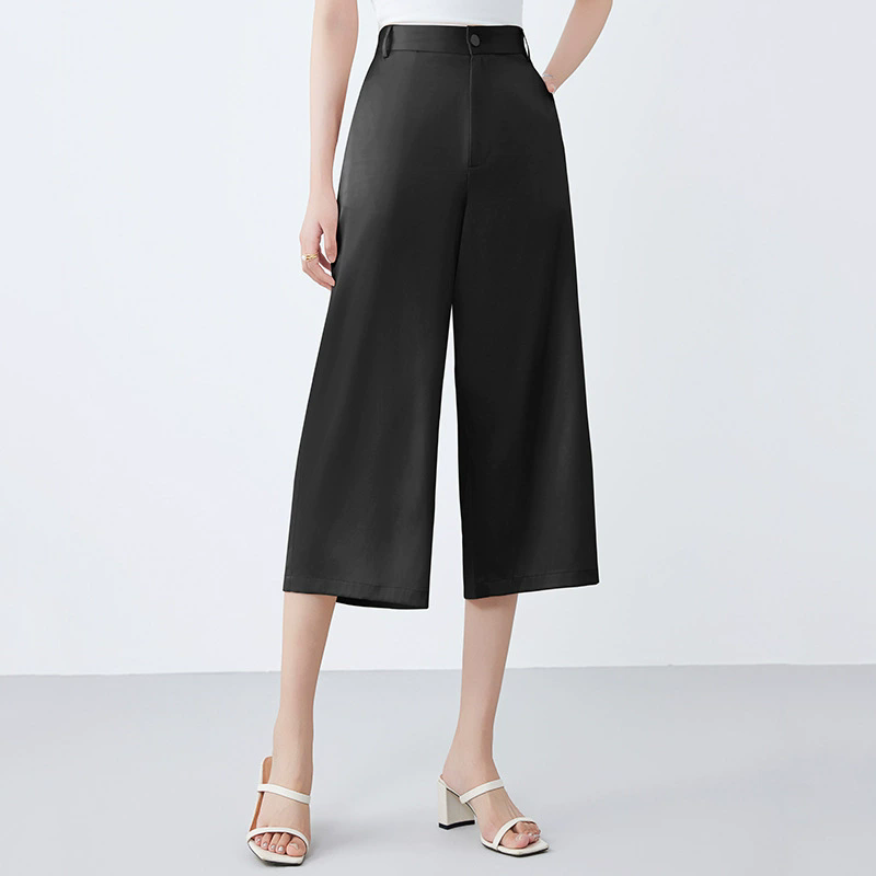 Work Silk Wide Leg Pants with Cropped for Women REAL SILK LIFE