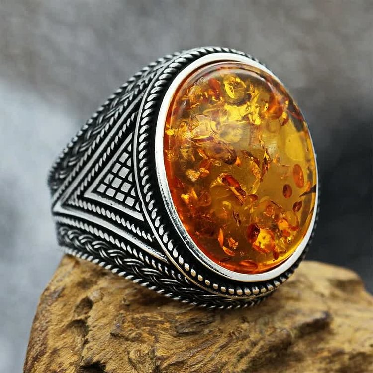 Vintage Unisex Simple Amber Ring