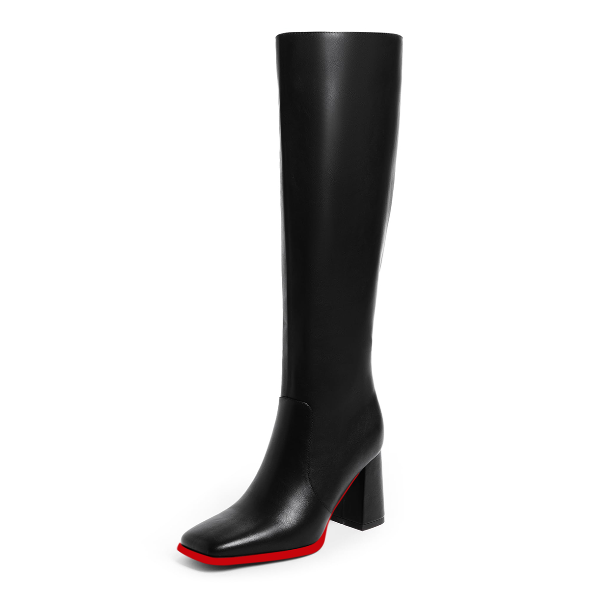 95mm Women's Knee Boots Red Bottom Block Chunky Heels Zipper Fashion Sexy Daily Matte Boot-MERUMOTE