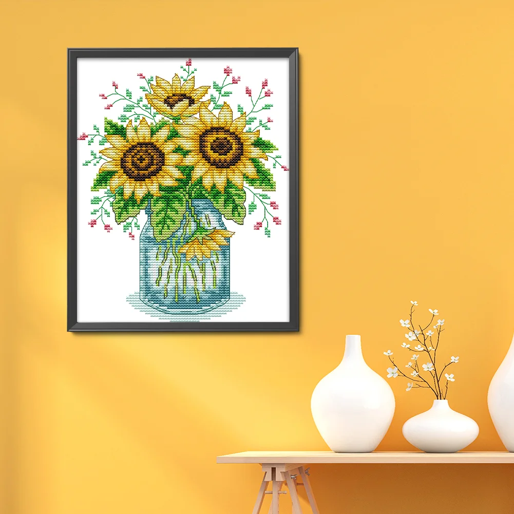 Partial Embroidery cotton Thread 14CT Printed Sunflower Cross Stitch(HA013)