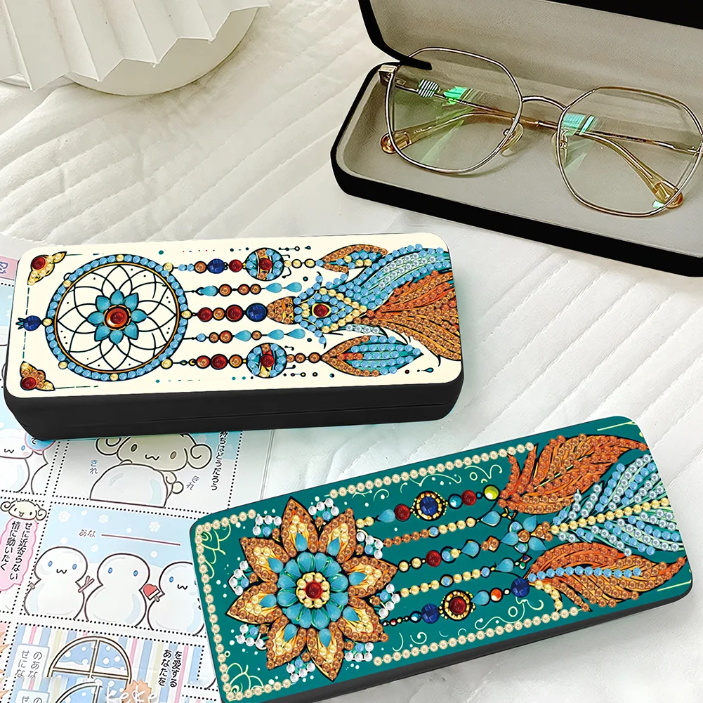 2Pcs 5D DIY Dream Catcher Diamond Painting Glasses Case Kit Diamond Art Case