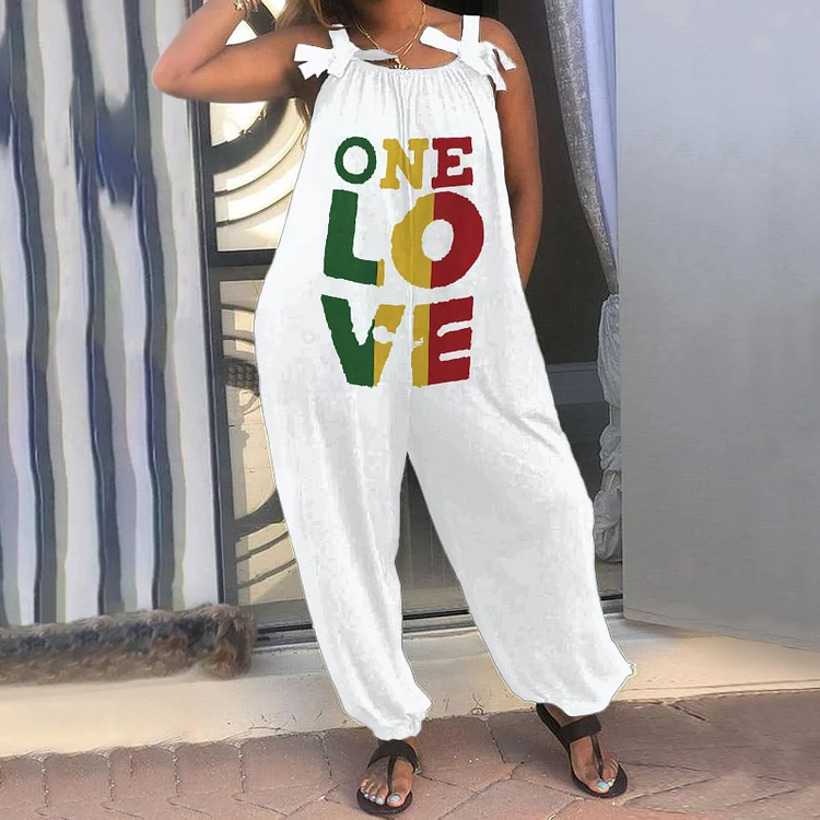 Loose One Love Print Casual Jumpsuit
