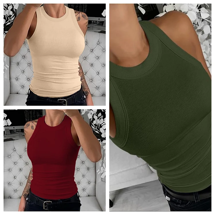 O-Neck Knit Sleeveless Casual Top