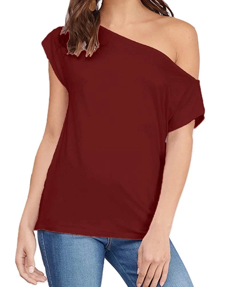 Women's Casual Off Shoulder Tops Short Sleeve T Shirts Lose Sexy Tank Tops Blouses