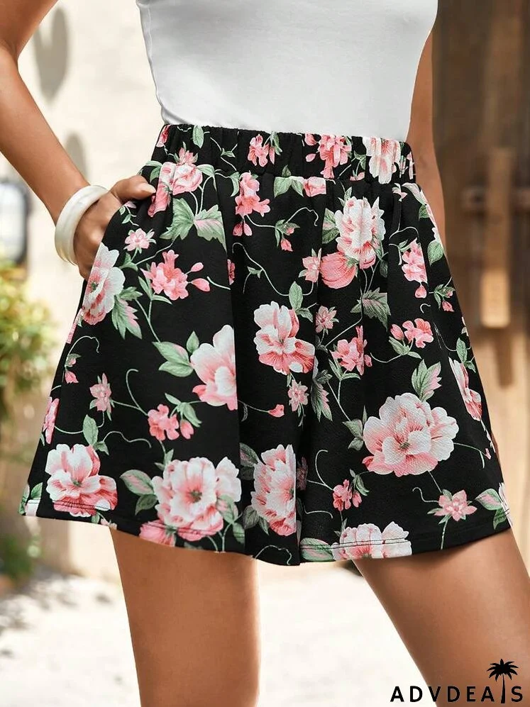 Floral Print Wide Leg Shorts