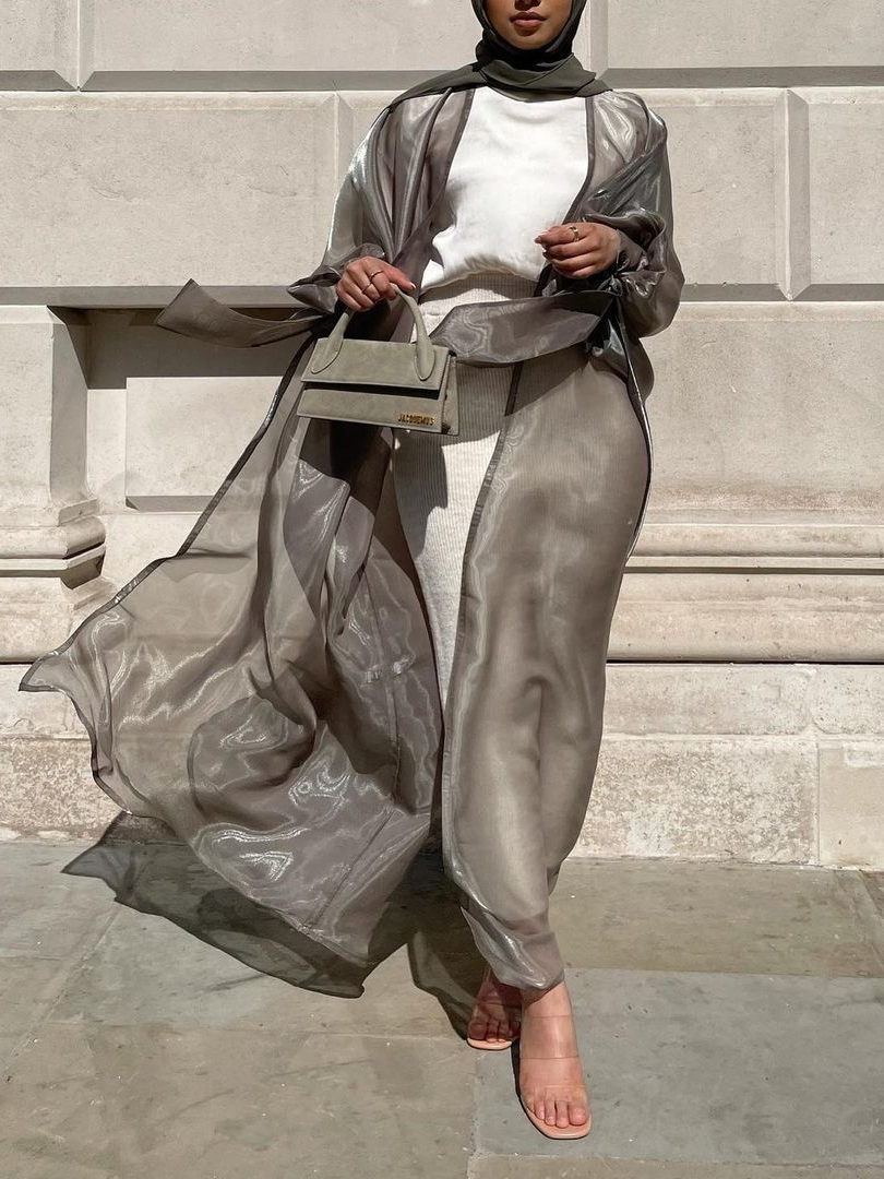 Stylish and Elegant Satin Puff Sleeve Cardigan Robe | Oxredo Shop Ramadan Sale