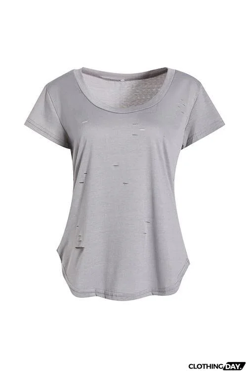 Broken Hole U Neck T Shirt