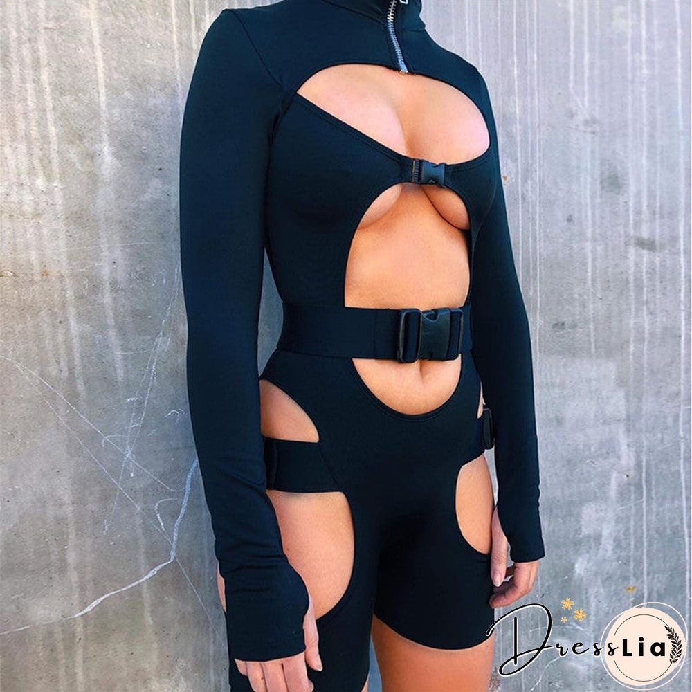 Women's Shorts Fluorescent Green Long Sleeve Jumpsuit