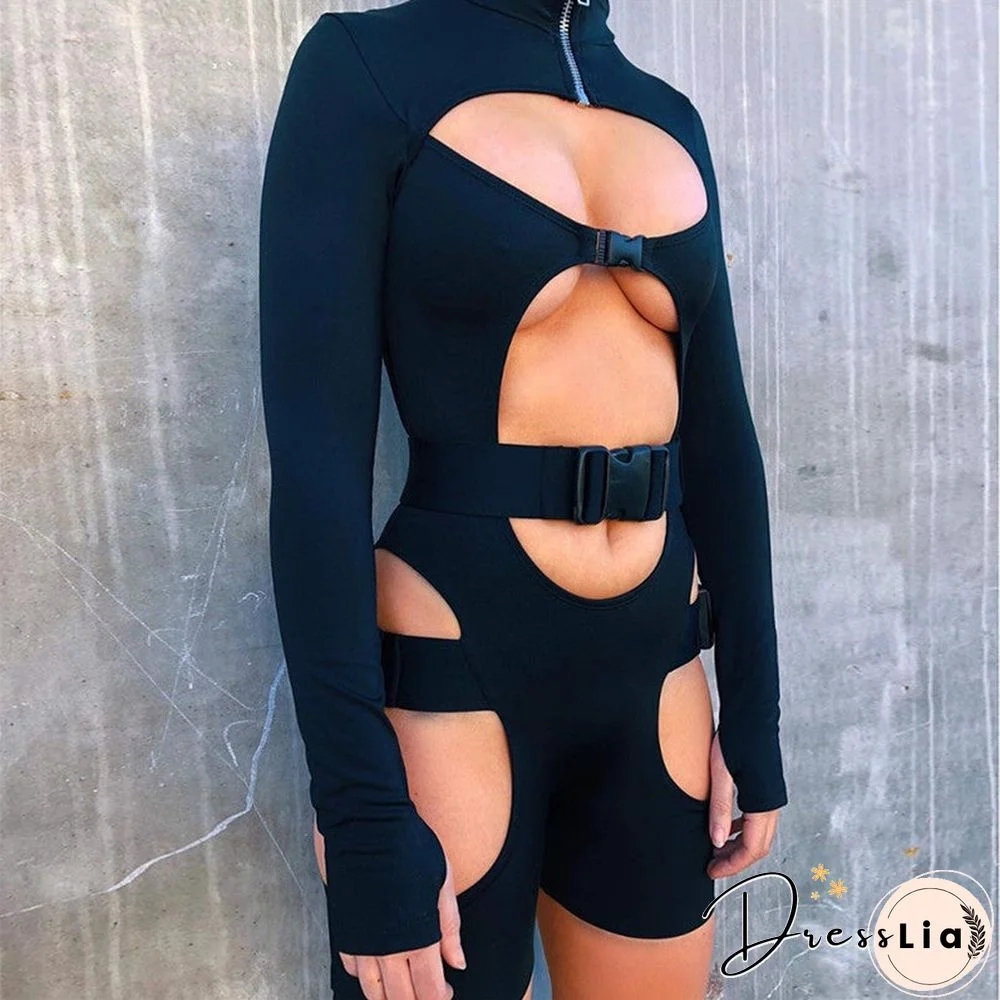 Women's Shorts Fluorescent Green Long Sleeve Jumpsuit