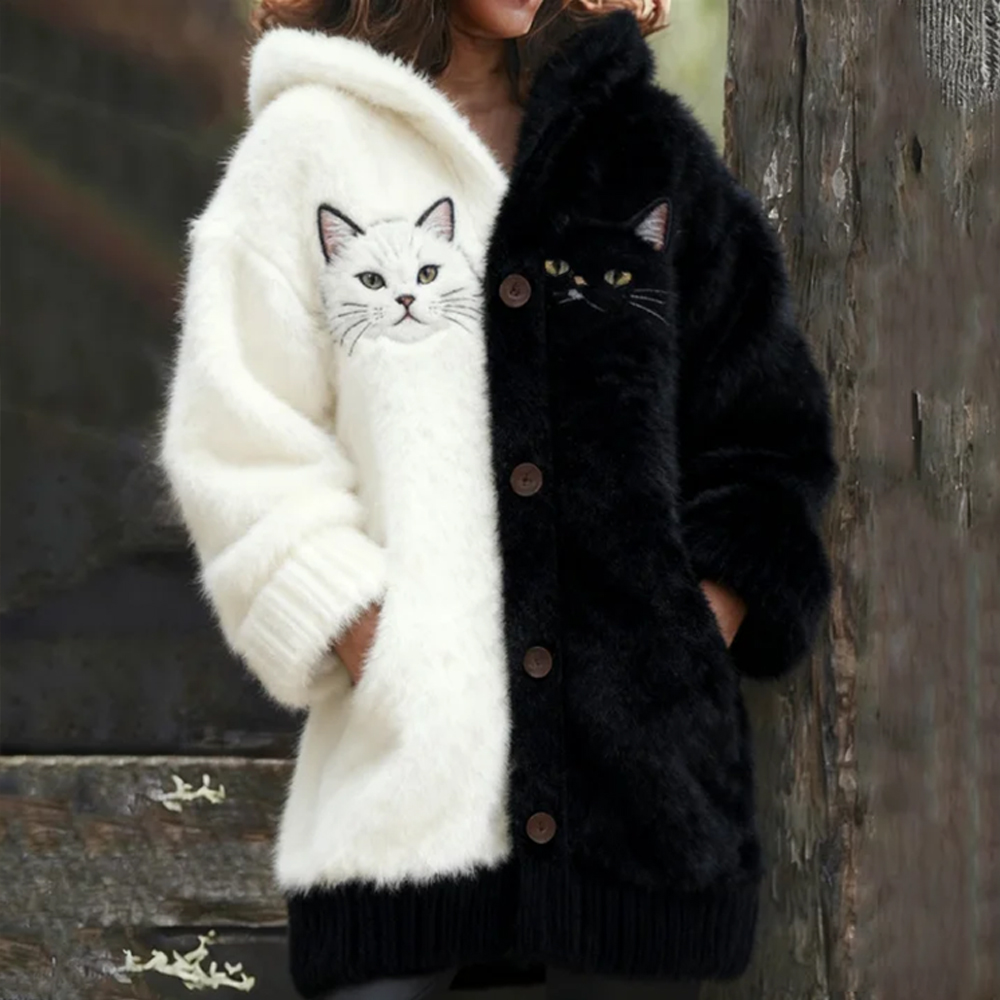 Black And White Magic Kitten Hooded Cardigan Sweater elevenforest