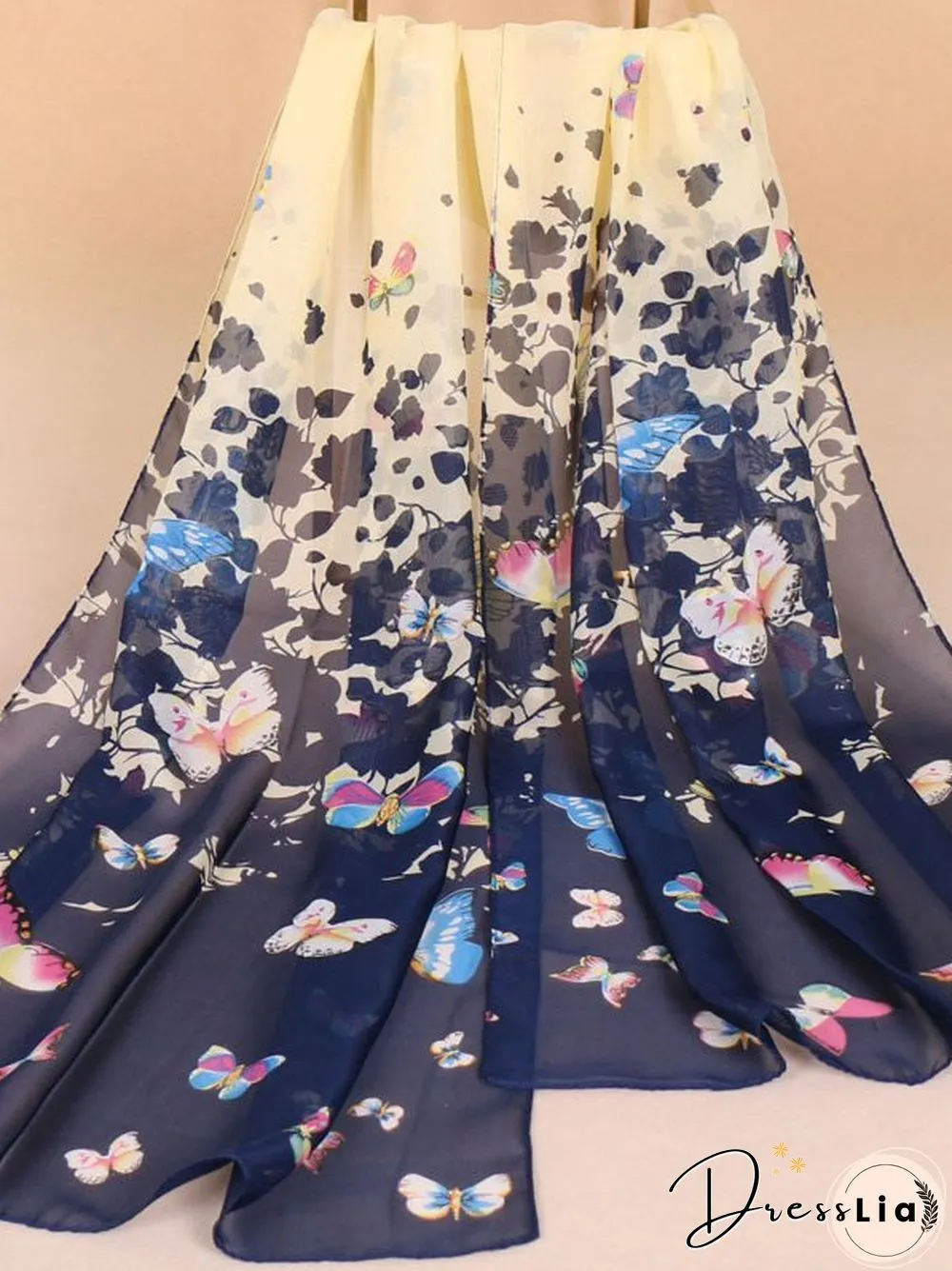 Bohemian Gradient Butterfly Pattern Silk Scarf Beach Scarf Everyday Matches