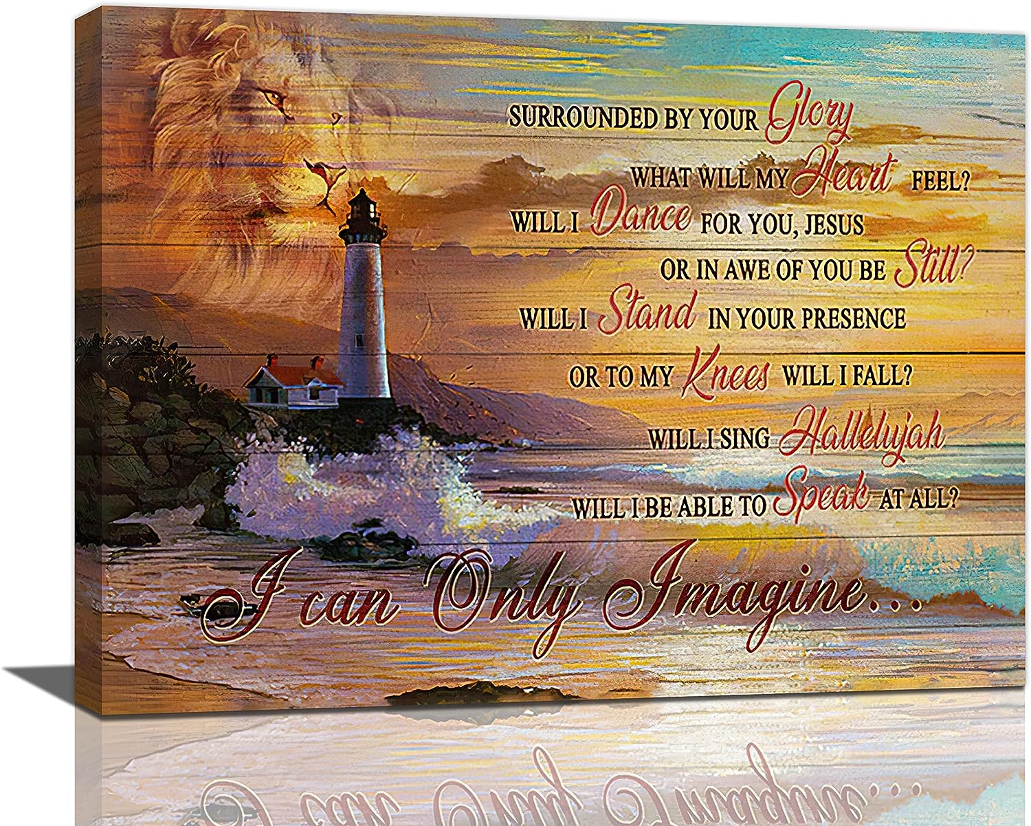 Coastal Christian Religious Wall Art Nautical Lighthouse Lion Pictures Wall Decor Ocean Beach Bible Verse Canvas Prints Painting Artwork Home Decorations For Bathroom Bedroom 16 inch x12 inch  16&#034;x12&#034;