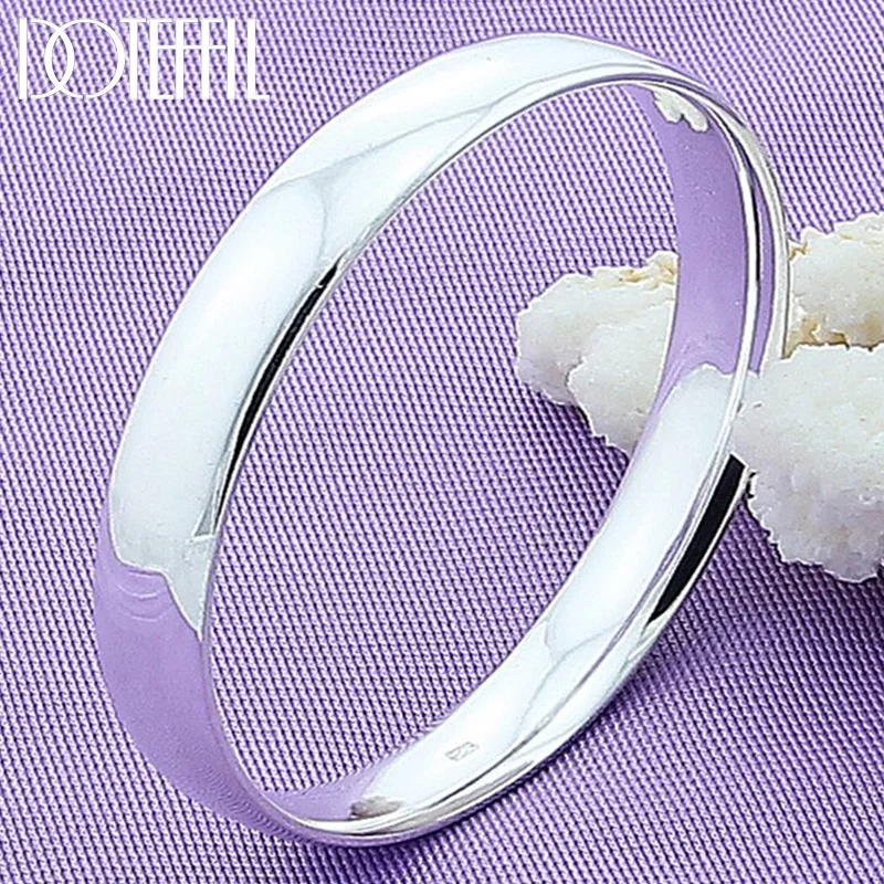 DOTEFFIL 925 Sterling Silver 10mm Smooth Solid Bracelet Bangles For Women Men Jewelry