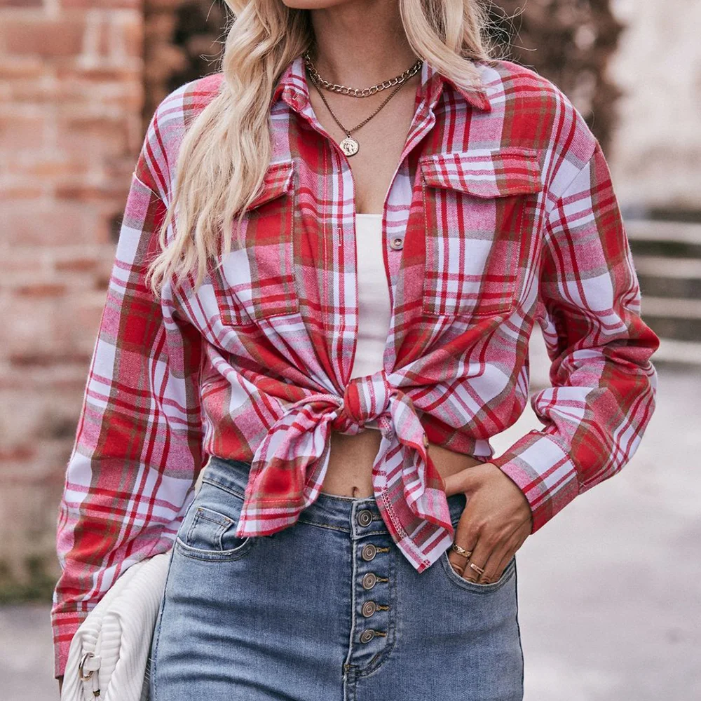 Smiledeer New women's autumn and winter casual fashion loose plaid shirt