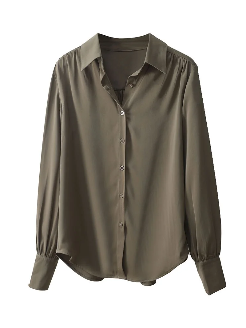 high quality 2022 new chic casual loose thick silk blouse shirt women solid color oversize long sleeve Fàguó blouse shirt basic