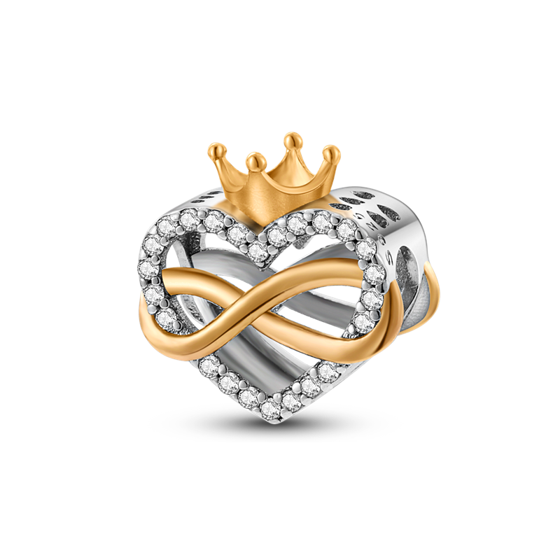 925 Silver Heart "&" Crown CZ Cubic Zircon Charm fit Charm Bracelet DIY Jewelry KTC390
