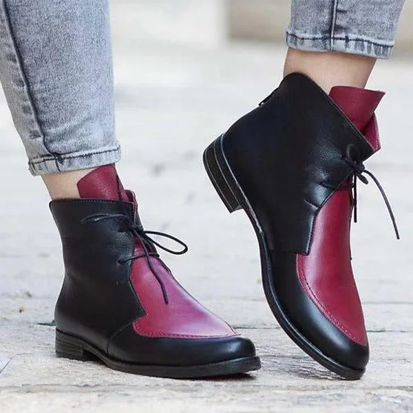 Colorblock Lace-Up Booties