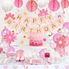 Birthday Decorations, Happy Birthday Banner with Birthday Balloons, Honeycomb Balls, Hanging Swirls, Circle Dots Garland, Happy Birthday Party Decorations for Women Men Boys Girls (Pink)