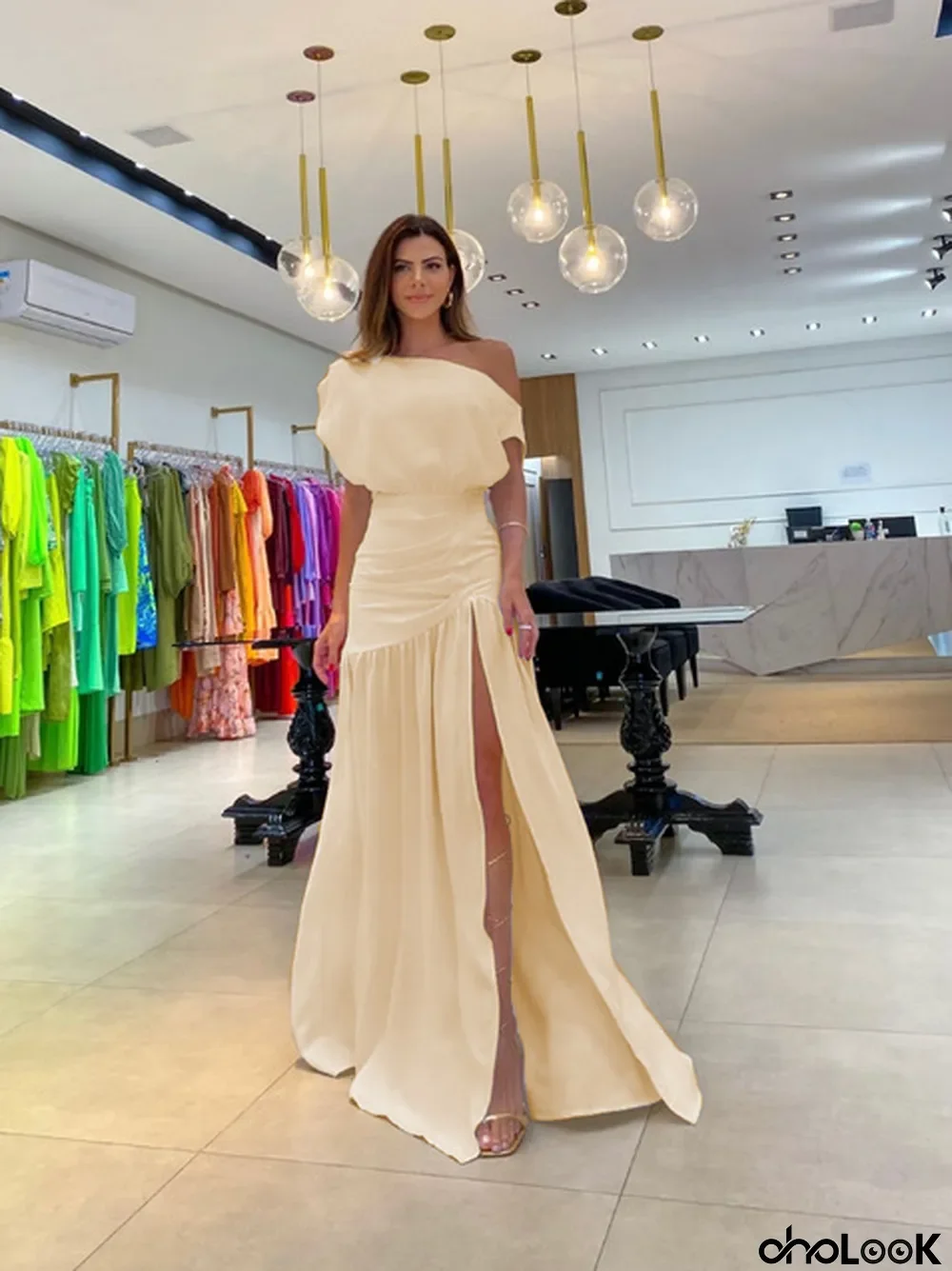 Women's Sexy High Split Off Shoulder Maxi Dress
