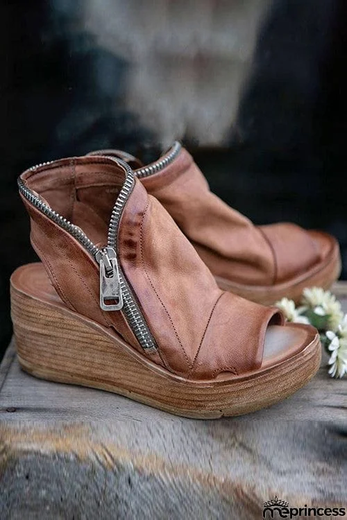 Open Toe Side  Exposed Zipper Wedge