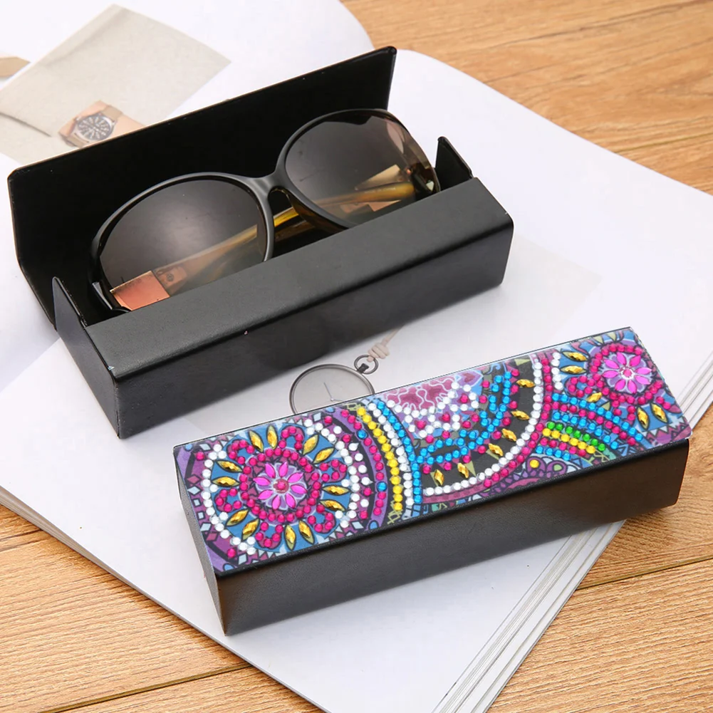 DIY Diamond Pinting Leather Eye Glasses Storage Box Sunglasses Organizer